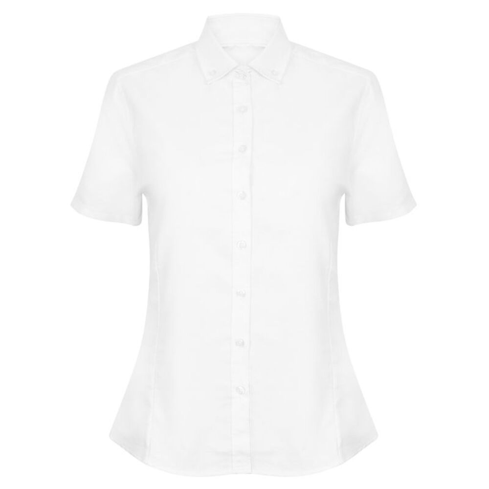 Henbury Womens/Ladies Modern Short Sleeve Oxford Shirt / White